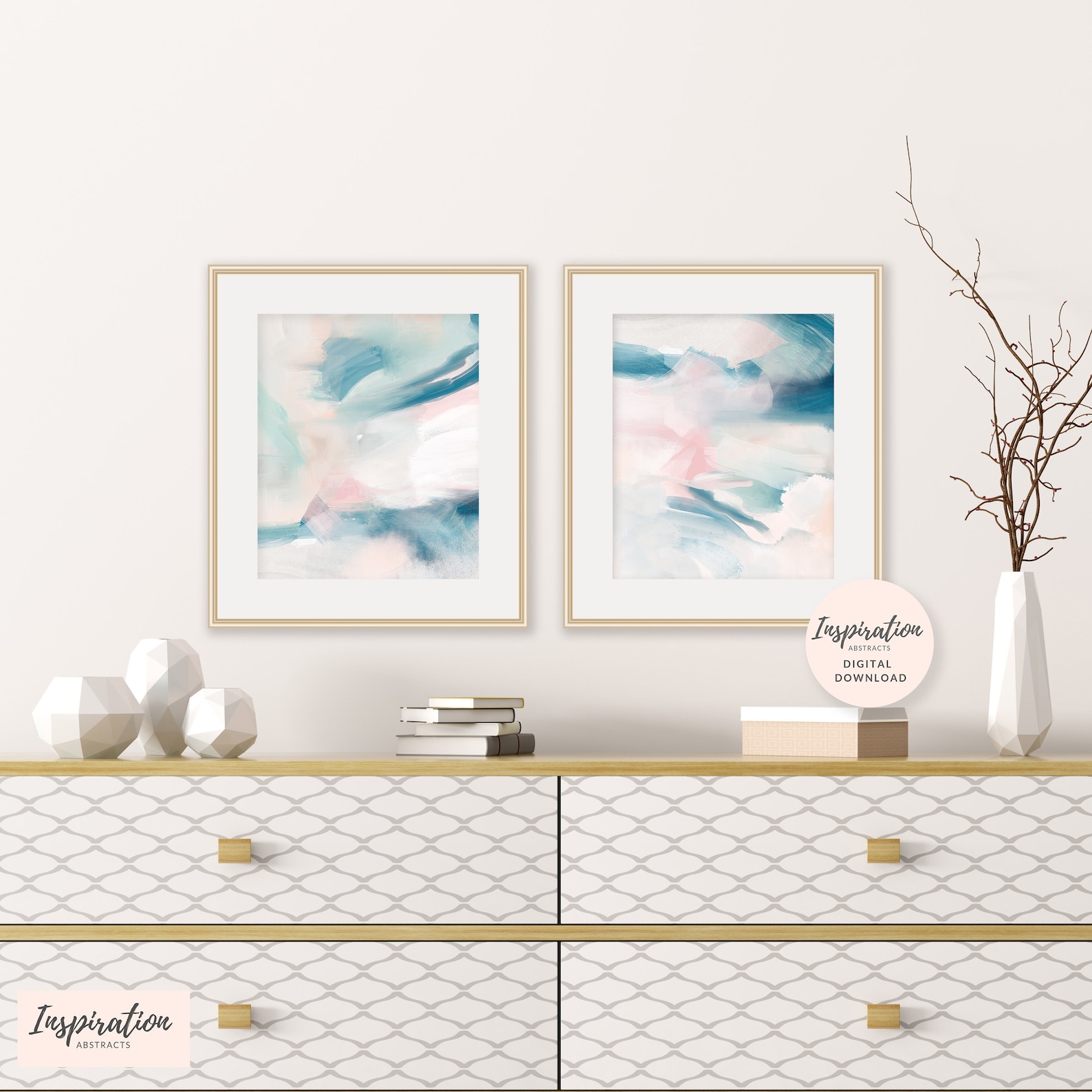 Teal Wall Art, Set of 2 Art Prints, Printable Paintings, Abstract ...