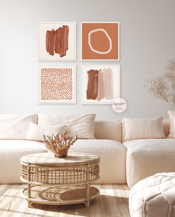 Abstract Gallery Wall Art, Set Of 4 Prints, Burnt Orange Wall Art, Instant Download, Earth Tone Art, Minimalist Gallery Wall