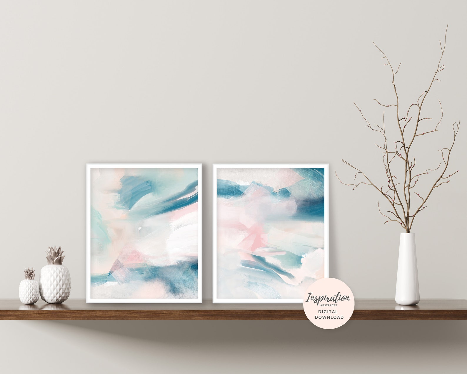 Teal Wall Art, Set of 2 Art Prints, Printable Paintings, Abstract ...