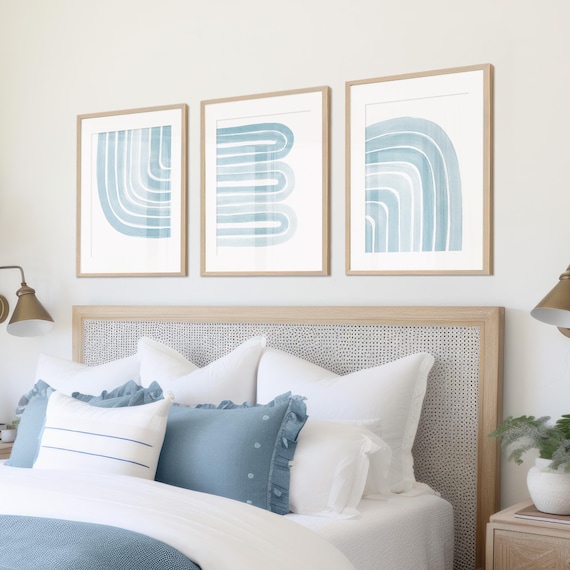 Light Blue Abstract Wall Art, Serene Gallery Wall Set, Powder Blue Nursery Decor, Large Geometric Art Prints, 3 Piece Wall Art