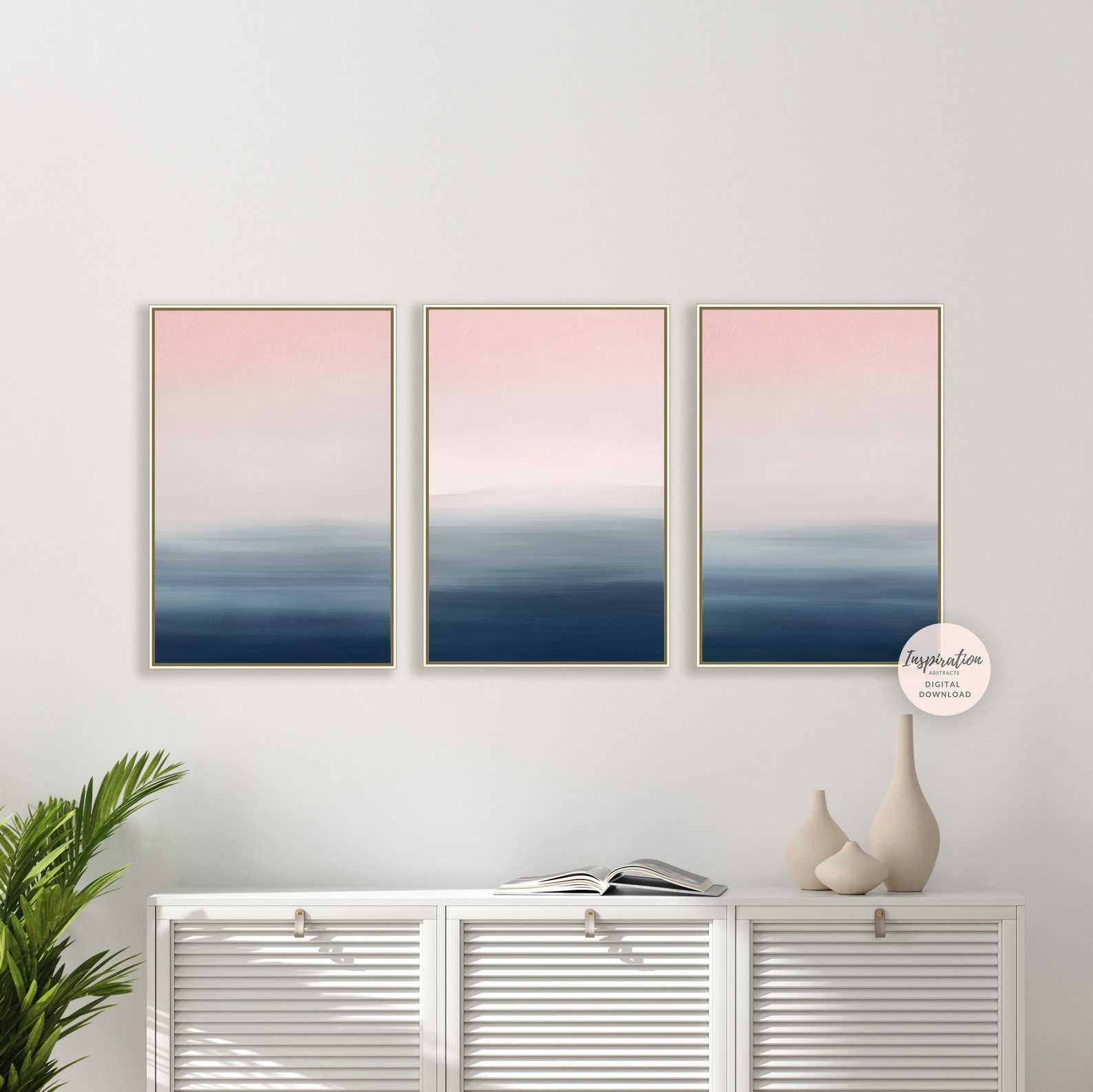 Gallery Wall Set Pink Navy Wall Art 3 Piece Wall Art Etsy