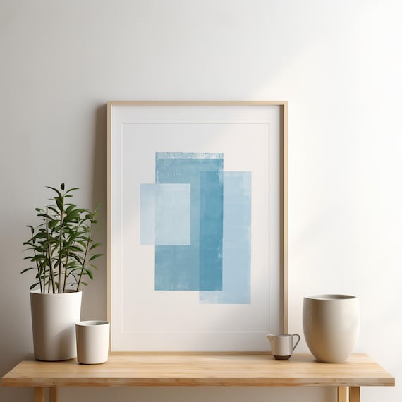 Light Blue Abstract Art, Contemporary Colour Block Abstract Painting, Printable Coastal Wall Art, Colour Field Art, Beach House Decor