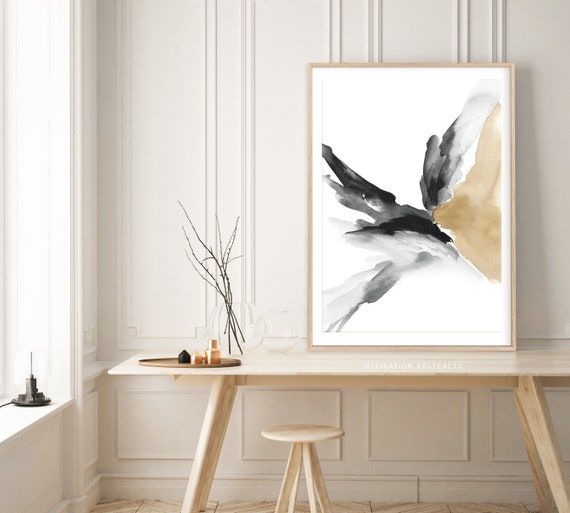 Abstract Watercolour Painting, Neutral Wall Art, Minimalist Wall Art, Brown Black Art Print, Large Printable Poster, Contemporary Art