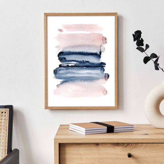 Abstract Watercolour Painting, Pink Navy Wall Art, Watercolour Print, Printable Poster, Modern Art Print, Bedroom Decor