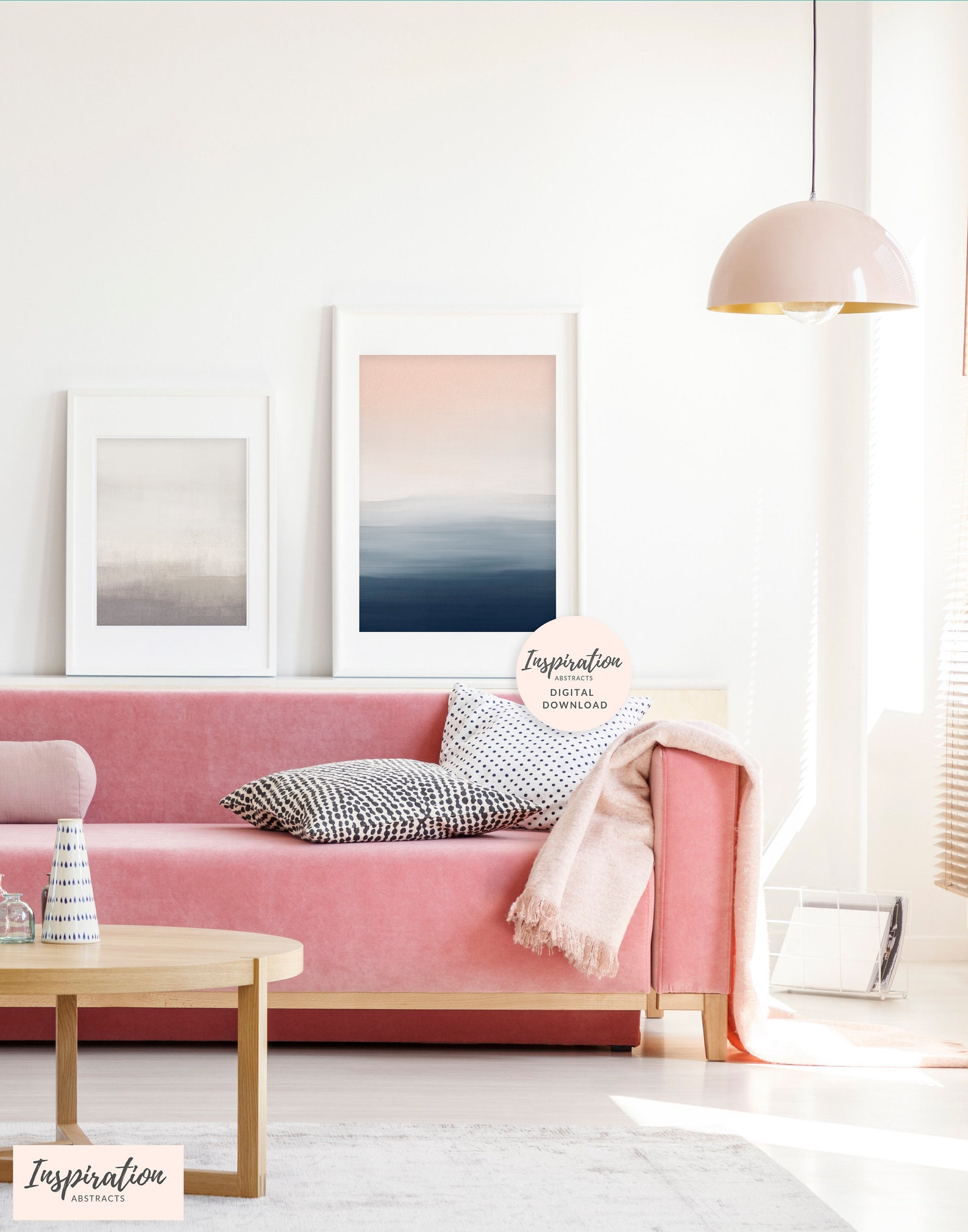 Pink and Navy Wall Art Watercolour Print Calming Wall Art Etsy Polska