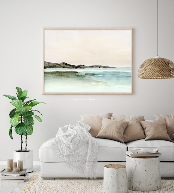 Serene Landscape Painting, Zen Wall Art, Lake House Decor, Coastal wall Art, Horizontal Wall Art