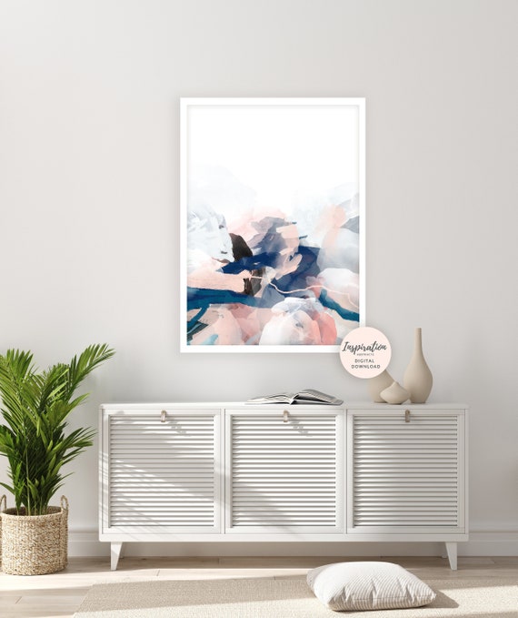 Mixed Media Abstract Painting, Pink Navy Wall Art, 24x36 Art Print, Bedroom Wall Art, Watercolour Print, Printable Art, Contemporary Art