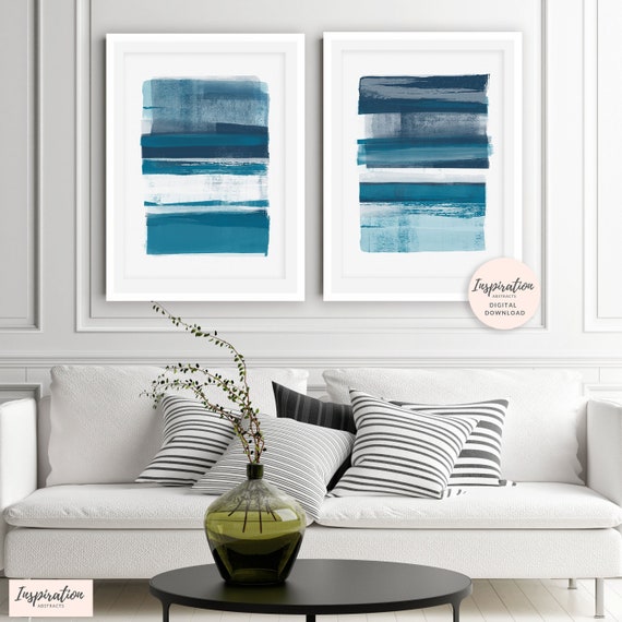 Blue Abstract Paintings, Set Of 2 Art Prints, 50X70 Posters, Mixed Media Art, Scandinavian Prints, Minimal Art Prints, Lounge Paintings