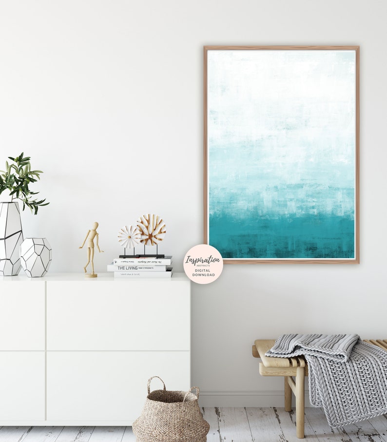 Ombre Wall Art Teal Painting Minimal Abstract Painting - Etsy