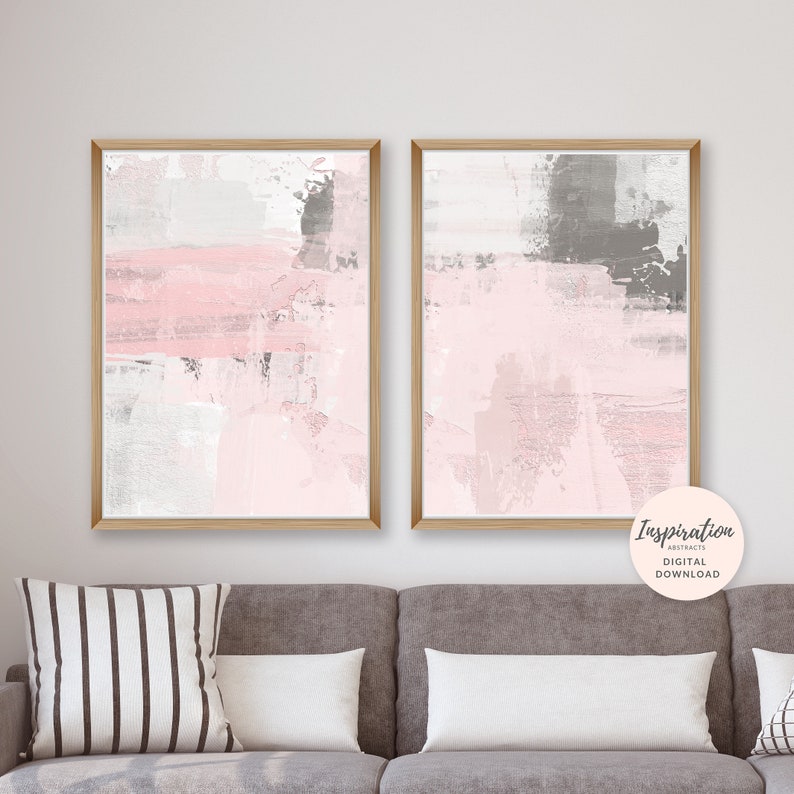 Pink Abstract Art Set of 2 Art Prints 50x70 Posters