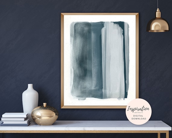 Minimal Abstract Art, Inky Blue Wall Art, 16x20 Art Print, Printable Abstract Art, Mixed Media Art, Watercolor and Acrylic Art
