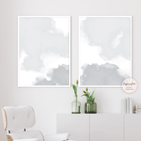 Minimal Abstract Paintings, Grey Watercolour Prints, Printable Wall Art, Set of 2 Prints, Large Wall Art, Minimalist Art, Simple Art Prints