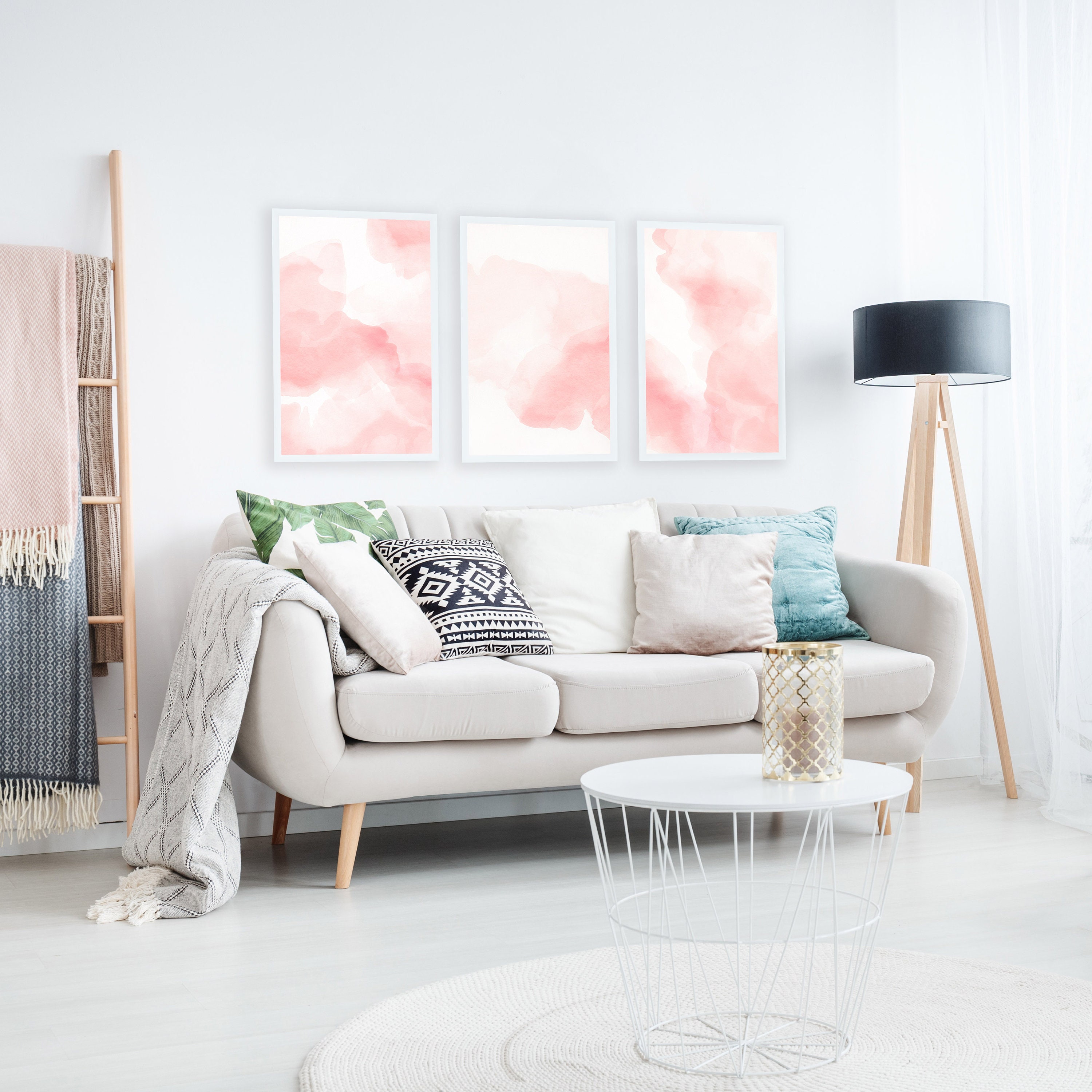 Blush Pink Wall Art Set Of 3 Prints Nursery Art Printable Wall Art Bedroom Wall Art Calming Art Prints