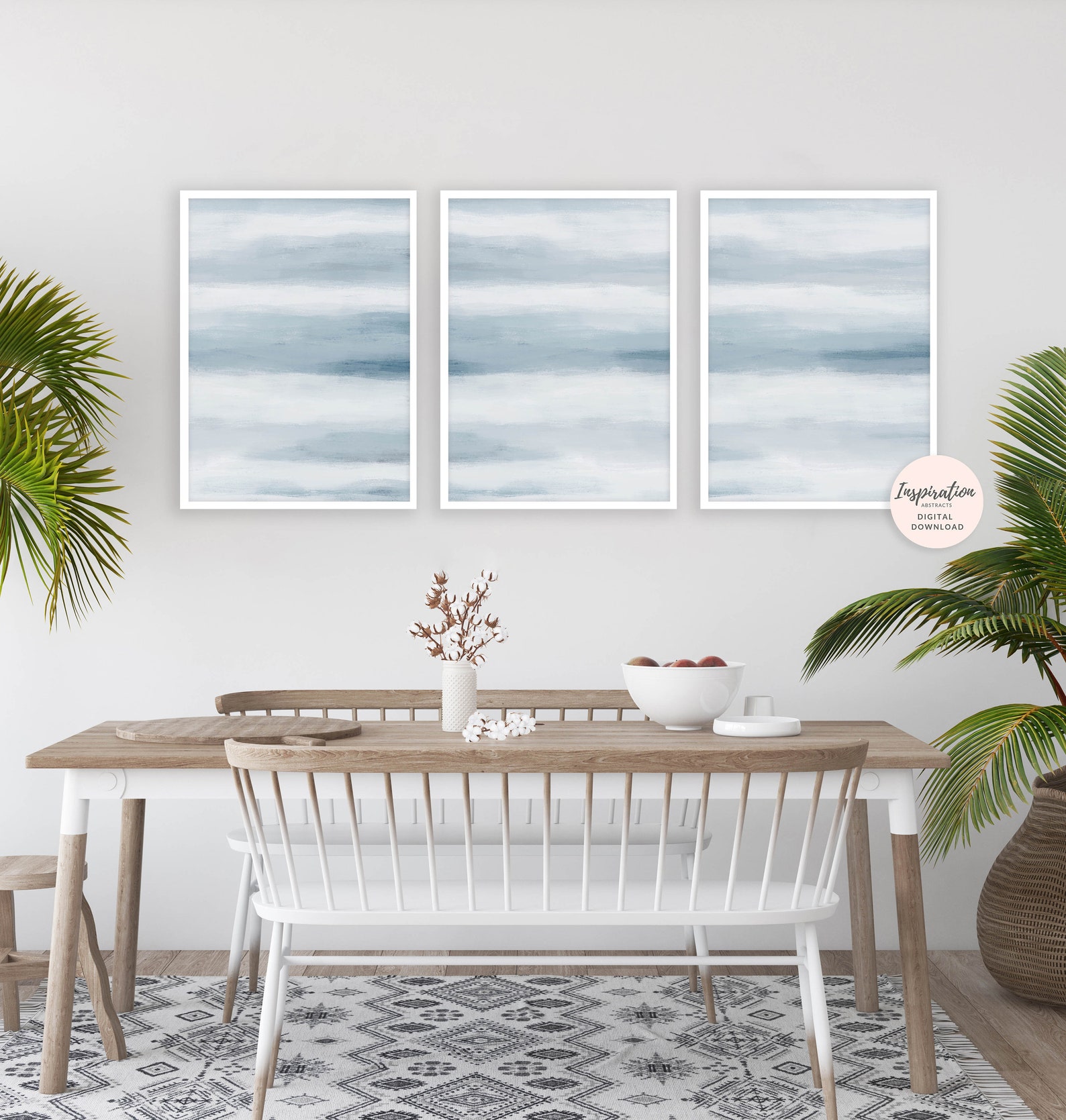 Calming Wall Art Set of 3 Prints Pale Blue Wall Art Etsy