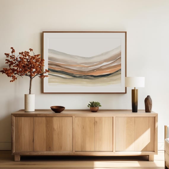 Calm Sienna Landscape, Printable Modern Landscape, Warm Earth Tones, Minimal Abstract Wall Art, Large 40x30 Watercolour Print