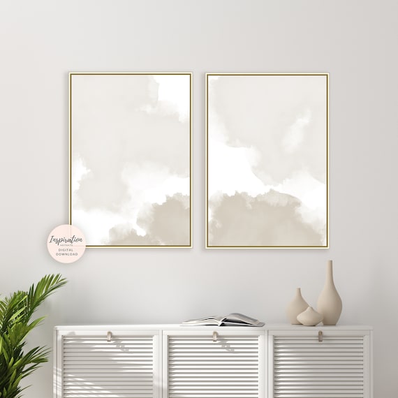 Beige And White Watercolour Prints, Minimal Painting, Set of 2 Prints, Minimalist Print Set, Printable Art, Large Art, Office Art