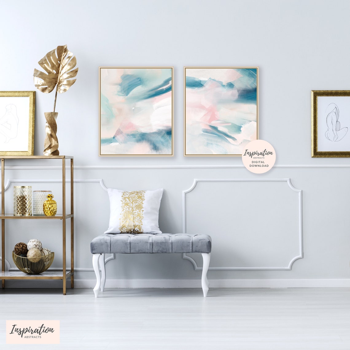 Teal Wall Art Set of 2 Art Prints Printable Paintings Etsy