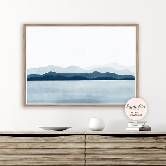 Calming Landscape Painting, Mountain Print, Modern Wall Art, Minimal Painting, Large Wall Art, Printable Art, Scandinavian Art