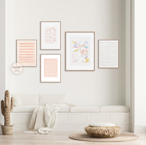 Pastel Gallery Wall Set, Colourful Abstract Art, 5 Piece Wall Art, Printable Art, Blush Pink Wall Art, Boho Wall Art, Nursery Wall Art
