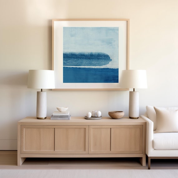 Blue Modern Abstract Painting, Contemporary Coastal Art, Printable Abstract Art, Large Acrylic Painting, 30x30 Wall Art, Beach House Decor