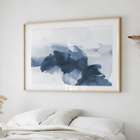 Abstract Landscape, Minimal Abstract Painting, Printable Art, Watercolour Painting, Modern Wall Art, Navy Blue Wall Art, Beach House Art