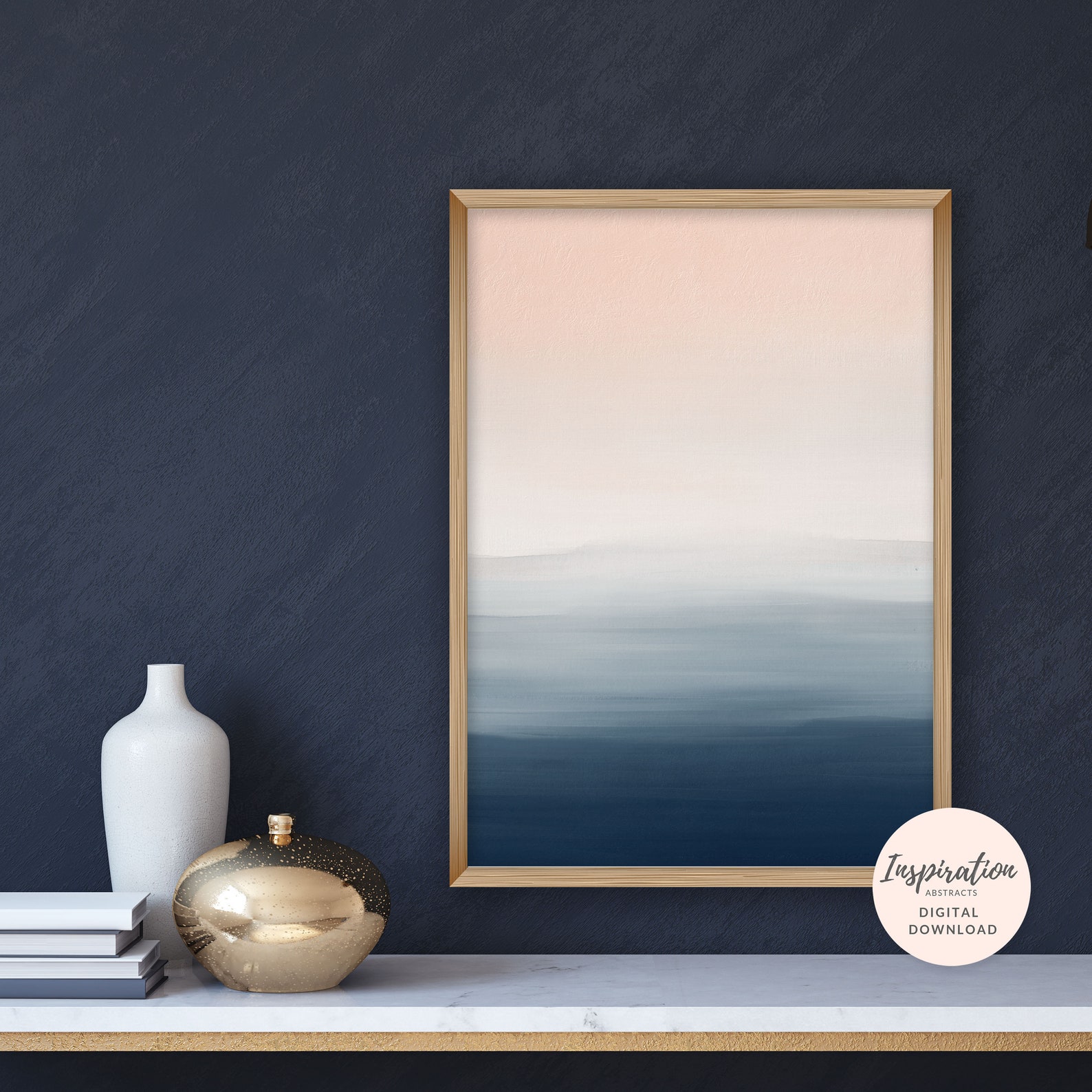 Pink and Navy Wall Art Watercolour Print Calming Wall Art Etsy Polska