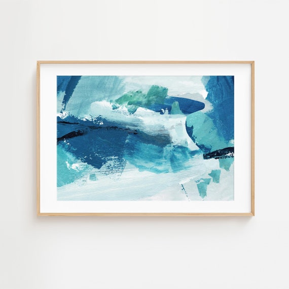 Contemporary Abstract painting, Blue Green Art Print, Coastal Wall Art, Printable Artwork, Modern Beach House Decor, 24x18 Print