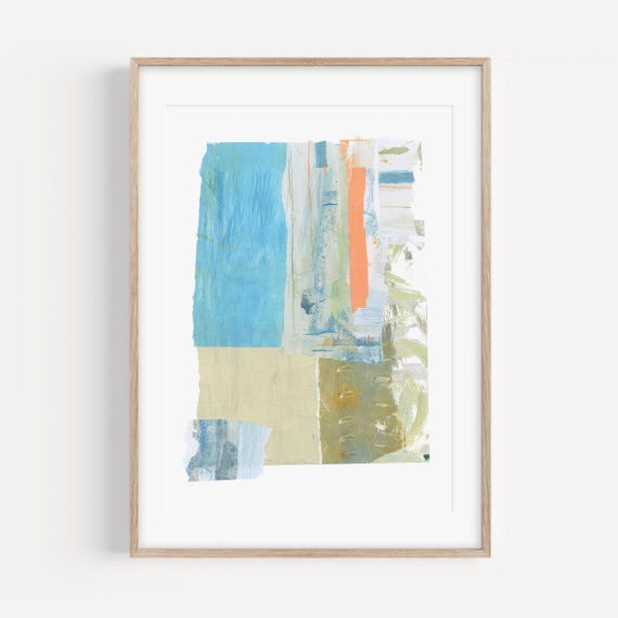 Coastal Abstract Wall Art, Modern Coastal Art, Blue Coral Taupe Art, Ocean Inspired Wall Decor,  Coastal Home Style