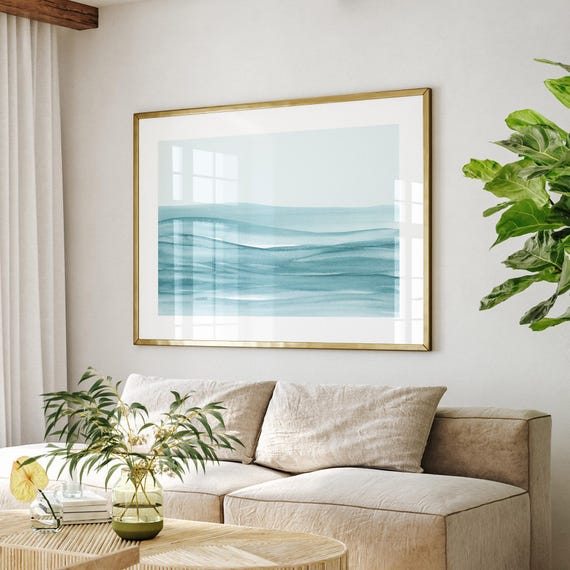 Minimal Blue Art, Light Blue Watercolour Painting, Abstract Seascape Art, Printable Coastal Decor, Calm Bedroom Print, Pale Blue Art Print