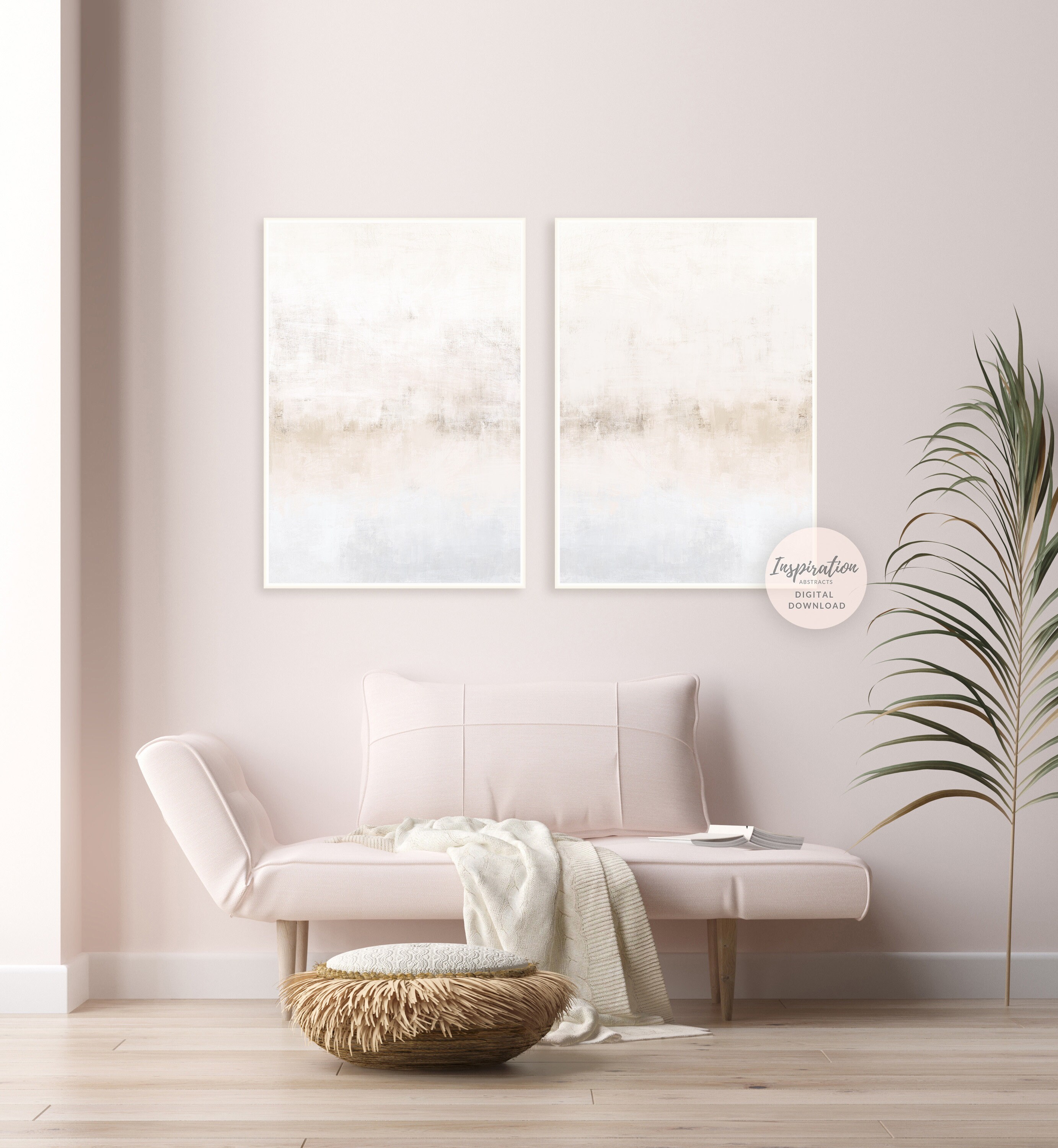 Grey and Beige Abstract Paintings, Printable Art, Set of 2