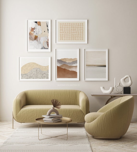 Neutral Gallery Wall Art, Set of 5 Prints, 5 Piece Wall Art, Printable Contemporary Art, Minimalist Wall Decor, Beige Brown Wall Art Bundle
