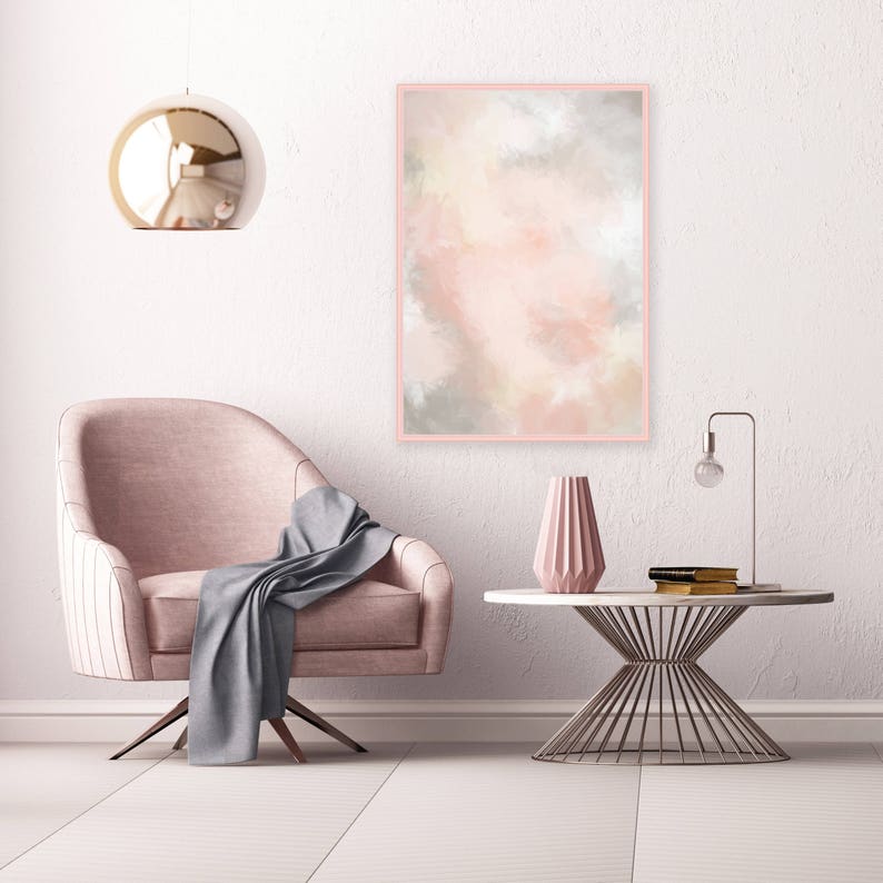 Blush Pink and Grey Painting Pink Abstract Art Pink Wall Etsy