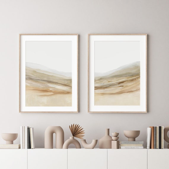 Large 2 Piece Abstract Art, Printable Abstract Landscape Paintings, Light Brown Aesthetic, Modern Neutral Wall Art, Calm Art Prints