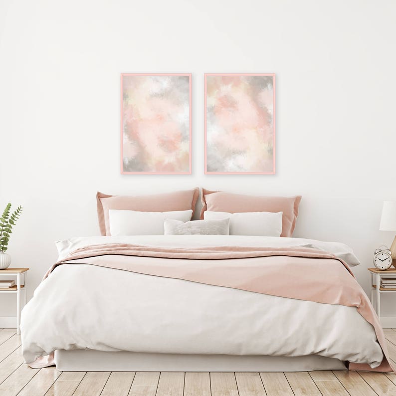 Blush Pink and Grey Wall Art Printable Lounge Wall Art Etsy
