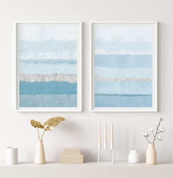 Set of Two Pale Blue Calming Abstract Paintings - Coastal Wall Art - Printable Modern Art - Digital Prints - Beach House Art Prints