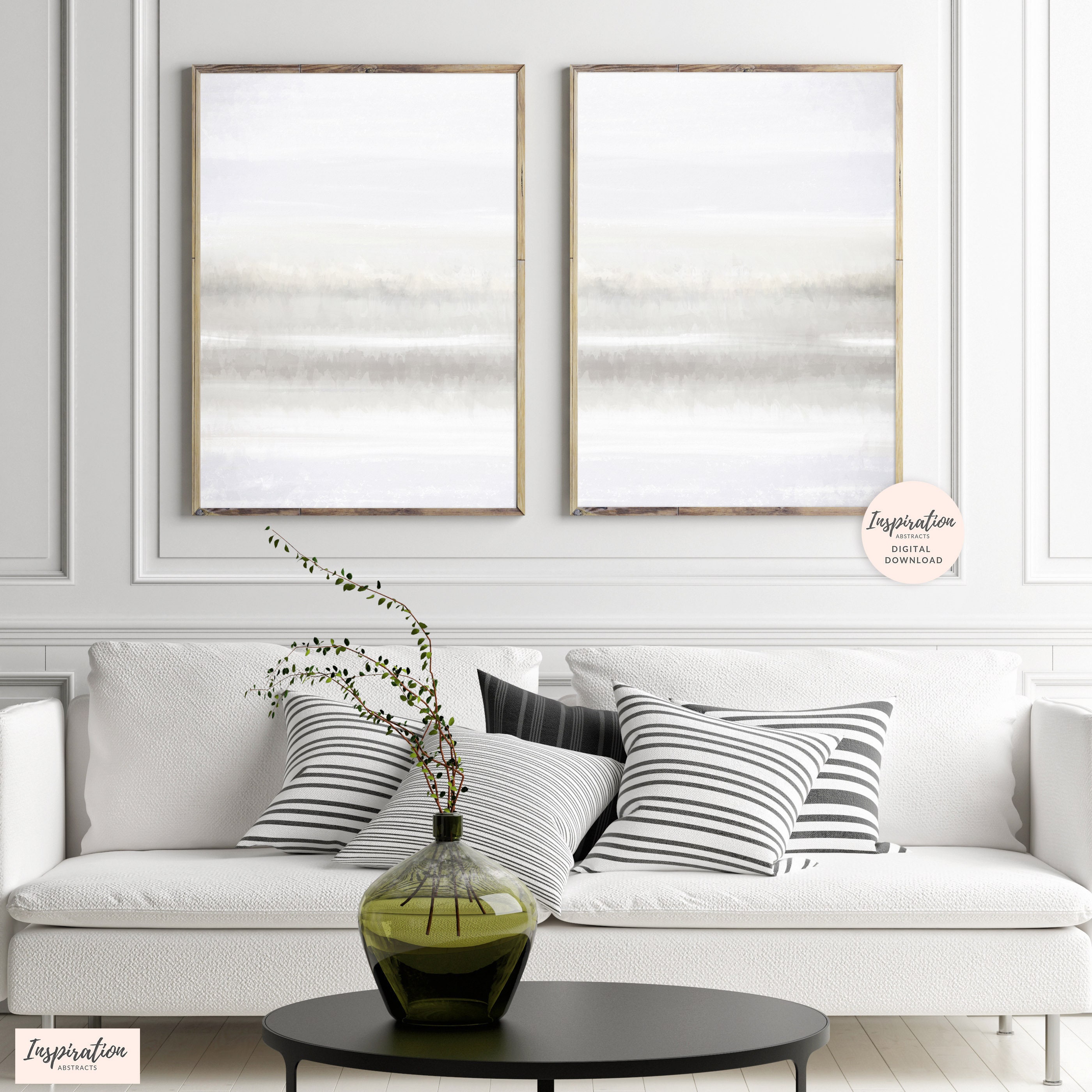Neutral Wall Art Set Of 2 Prints Grey White Abstract Art Etsy