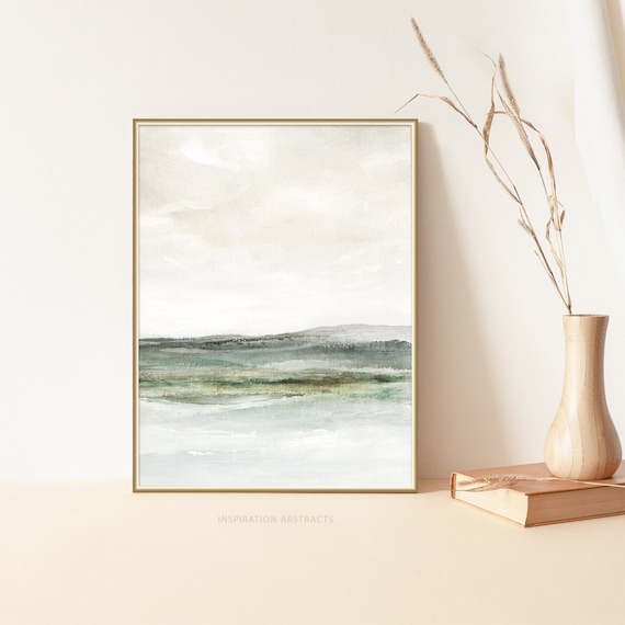 Serene Landscape Painting, Horizontal Wall Art, Lake house Decor, Zen Wall Art, Abstract Painting, Printable Art