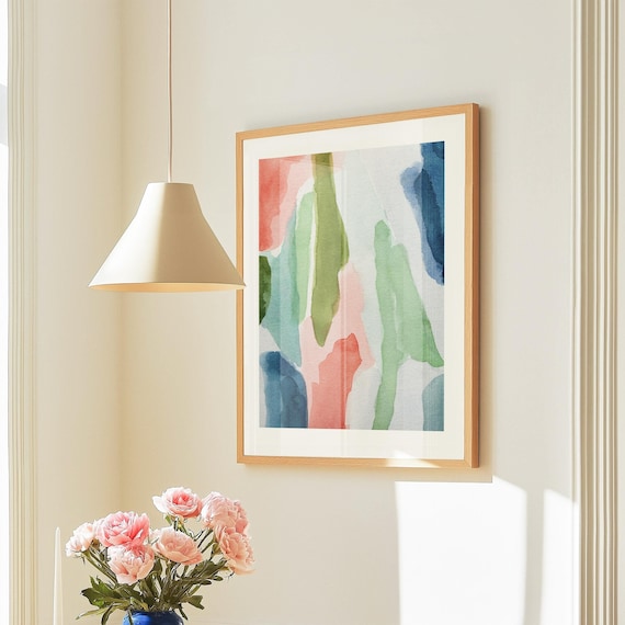Contemporary Abstract Art, Pink Green and Blue Print, Abstract Watercolour Painting, Colourful Printable Art, Pastel Wall Art