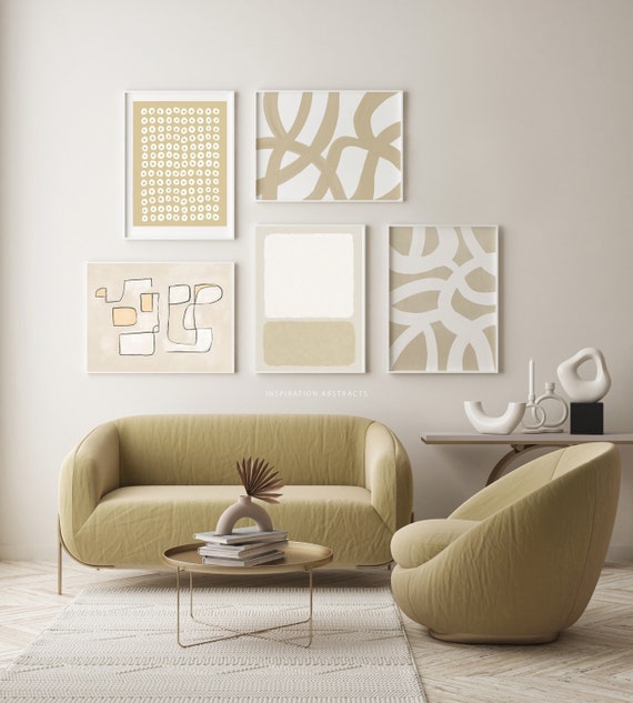 Modern Gallery Wall Art, Set of 5 Prints, Zen Wall Art, Beige White Art Prints, 5 Piece Wall Art, Instant Download Minimalist Art