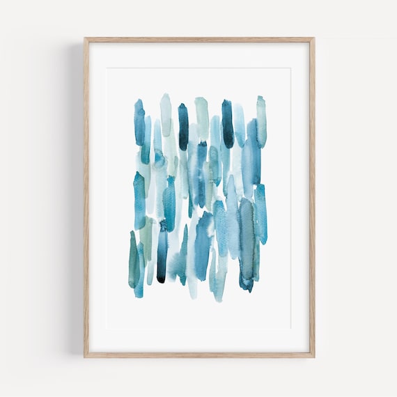Modern Blue Watercolour Painting, Printable Abstract Art, Bathroom Art Print, Digital Download Coastal Wall Art, Large 24x36 Art Print