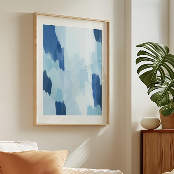 Modern Blue Abstract Painting, Instant Download Printable Art, Contemporary Living Room Art, Coastal Home Decor, Large Abstract Wall Art