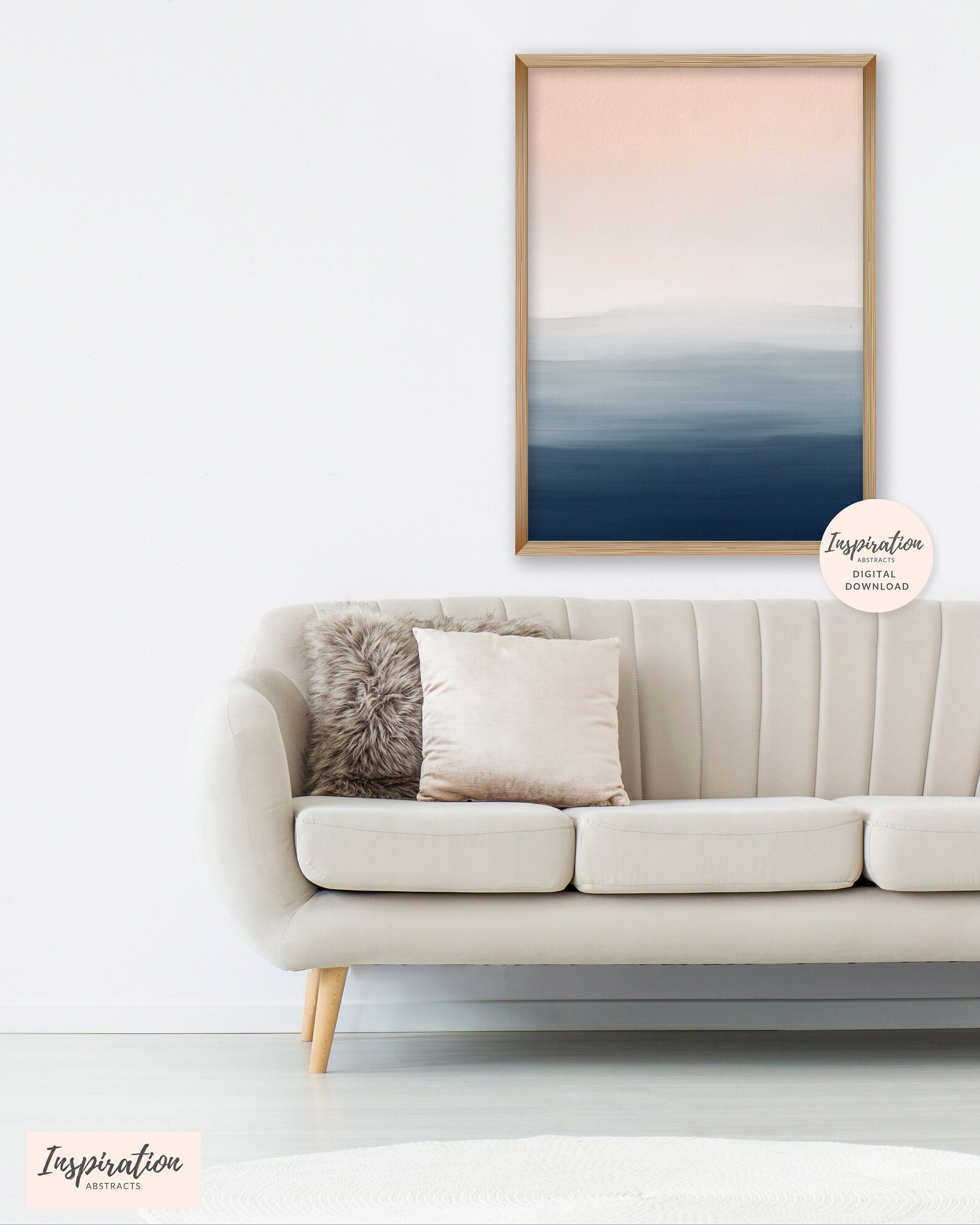 Pink and Navy Wall Art Watercolour Print Calming Wall Art Etsy Polska