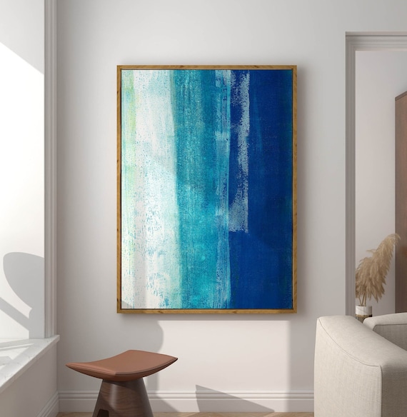 Navy Blue and Teal Abstract Art, Large Acrylic Painting, Printable Wall Art, Instant Download Digital Print, Dark Blue Coastal Wall Art