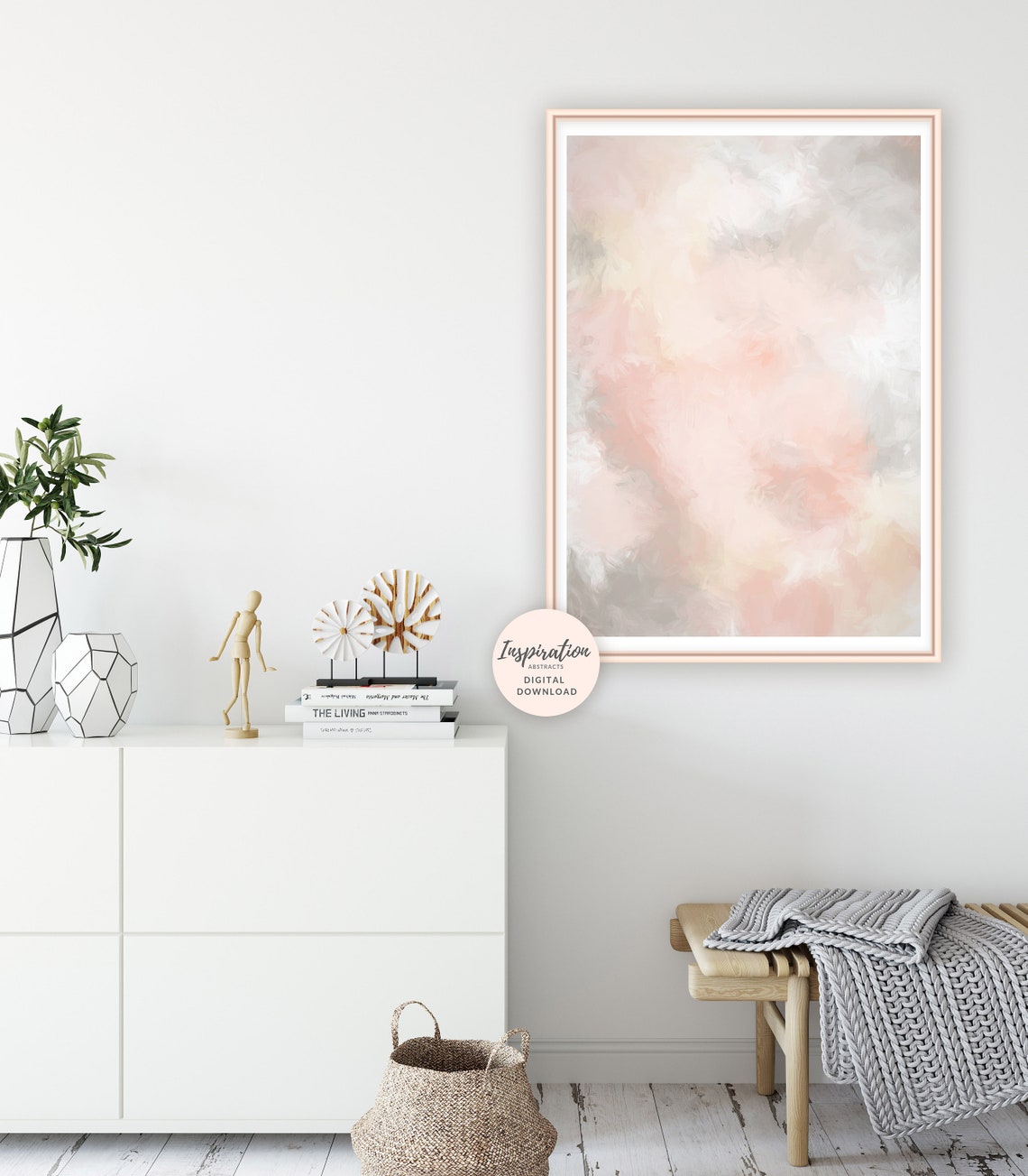 Blush Pink and Grey Painting Pink Abstract Art Pink Wall Etsy