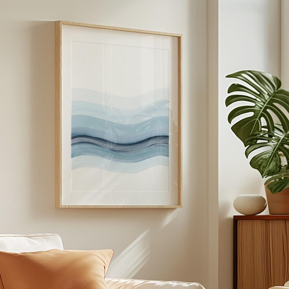 Printable Watercolour Painting, Pale Blue Coastal Decor, Simple Abstract Art, Serene Bedroom Wall Art, Instant Download Print