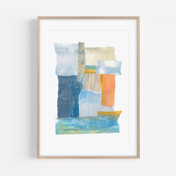 Modern Coastal Wall Art, Contemporary Paper Collage, Abstract Beach House Decor, Giclee Print on Matte Paper, Large Gallery Wall Art