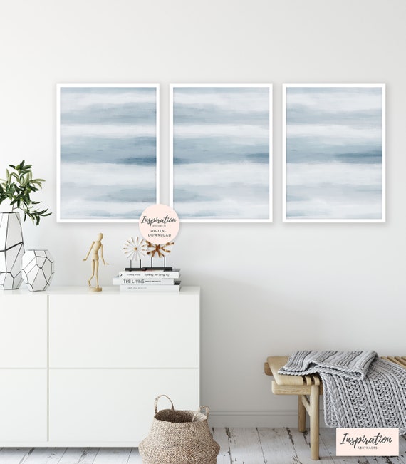 Calming Art Prints, Pale Blue Abstract Art, Set Of 3 Prints, 24x36 Art Prints, Scandinavian Art, Living Room Art, Large Wall Art