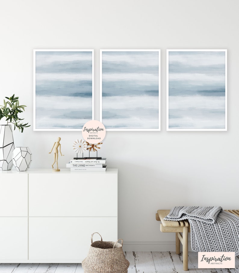 Calming Wall Art Set Of 3 Prints Pale Blue Wall Art Etsy