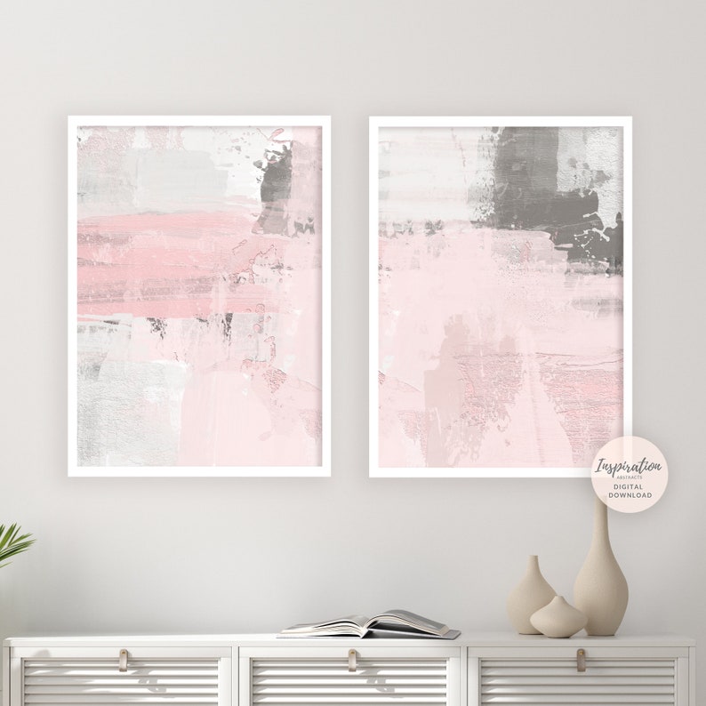 Pink Abstract Art Set of 2 Art Prints 50x70 Posters Nursery Etsy