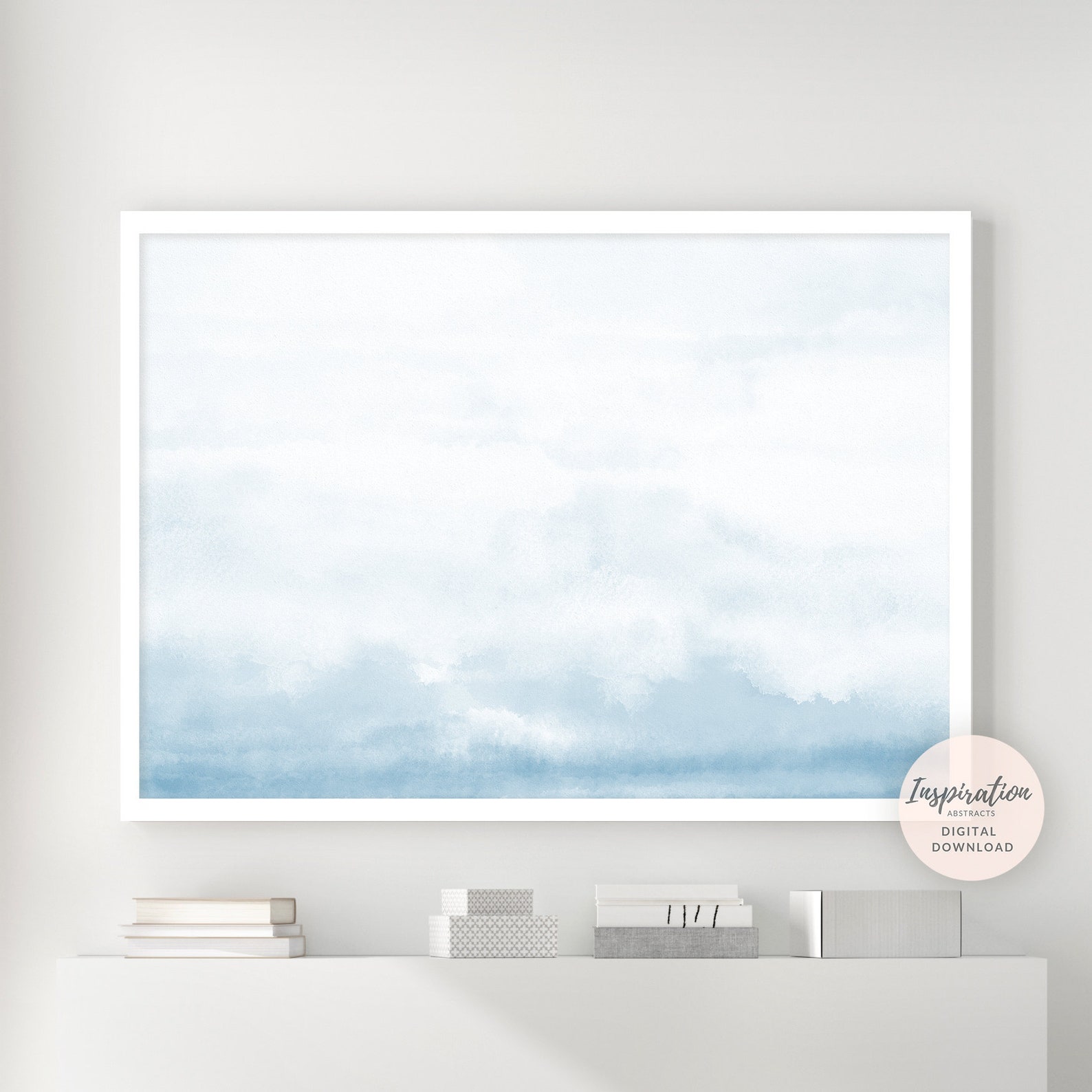Large Cloud Painting Pale Blue Wall Art Printable Art Etsy